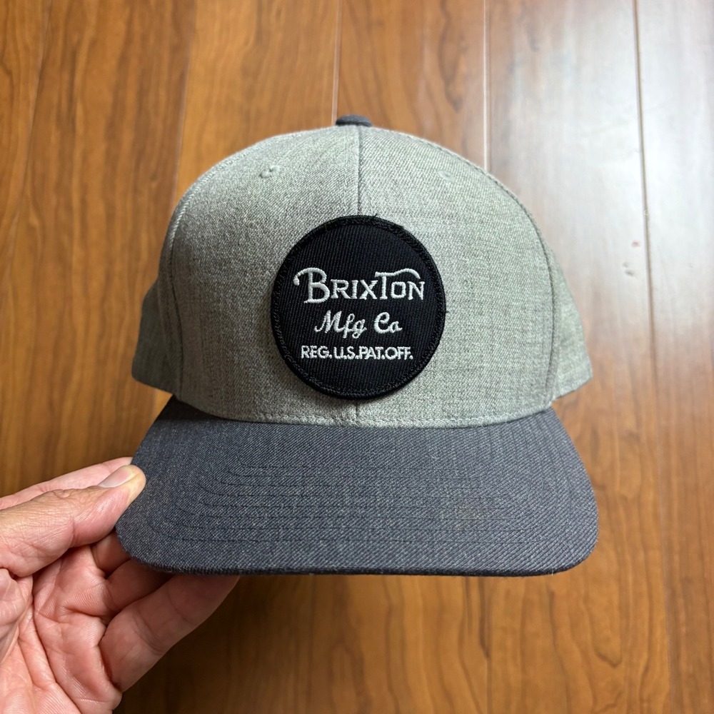 Brixton Mfg Co Snapback Hat Grey Two Tone Flat Brim Patch Logo Cap